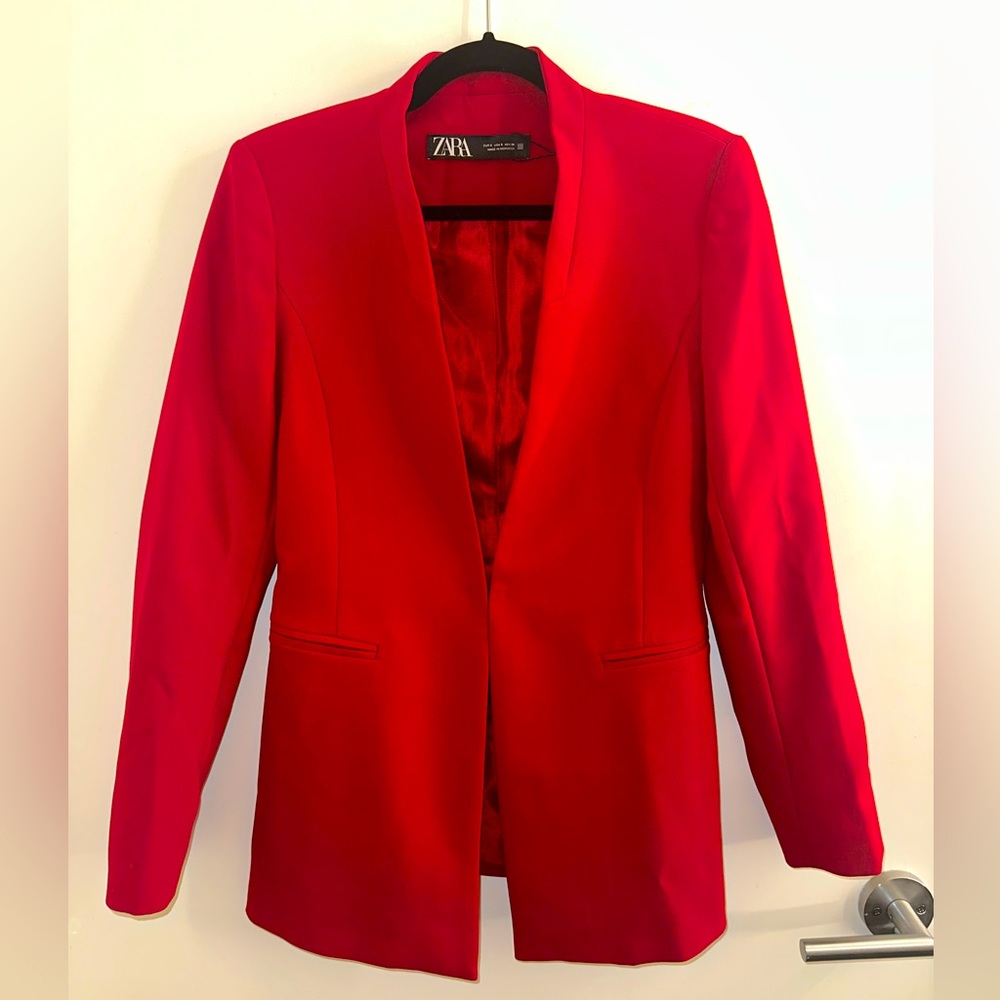 Sleek Zara Long-line lapelless blazer, size S